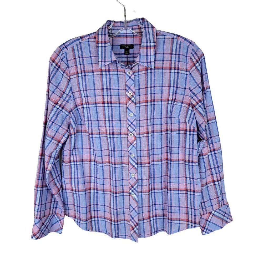 Talbots Pink Blue Plaid Long Sleeves Button Down Collared Shirt Size SP
